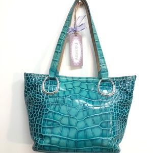 Vintage Brighton Teal Croc Emboss Leather Handbag